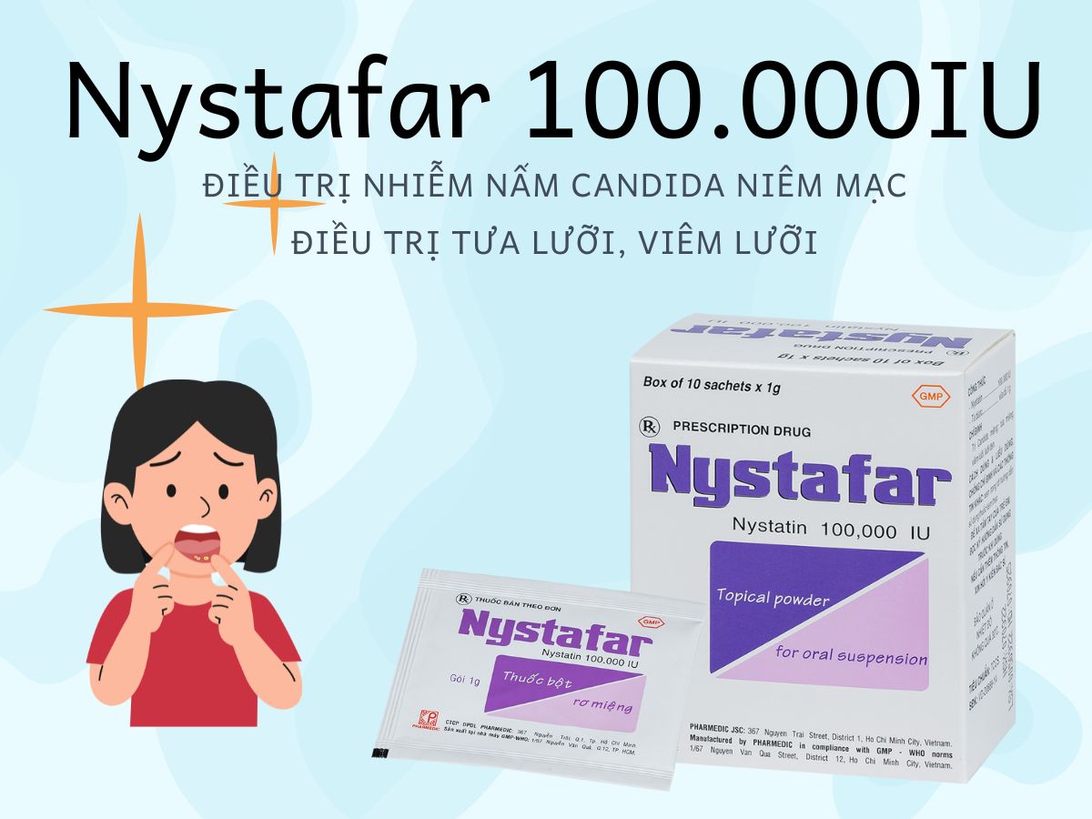 Nystafar 100.000IU 10 Thuốc Nystafar 100.000IU điều trị tình trạng viêm lưỡi, tưa lưỡi