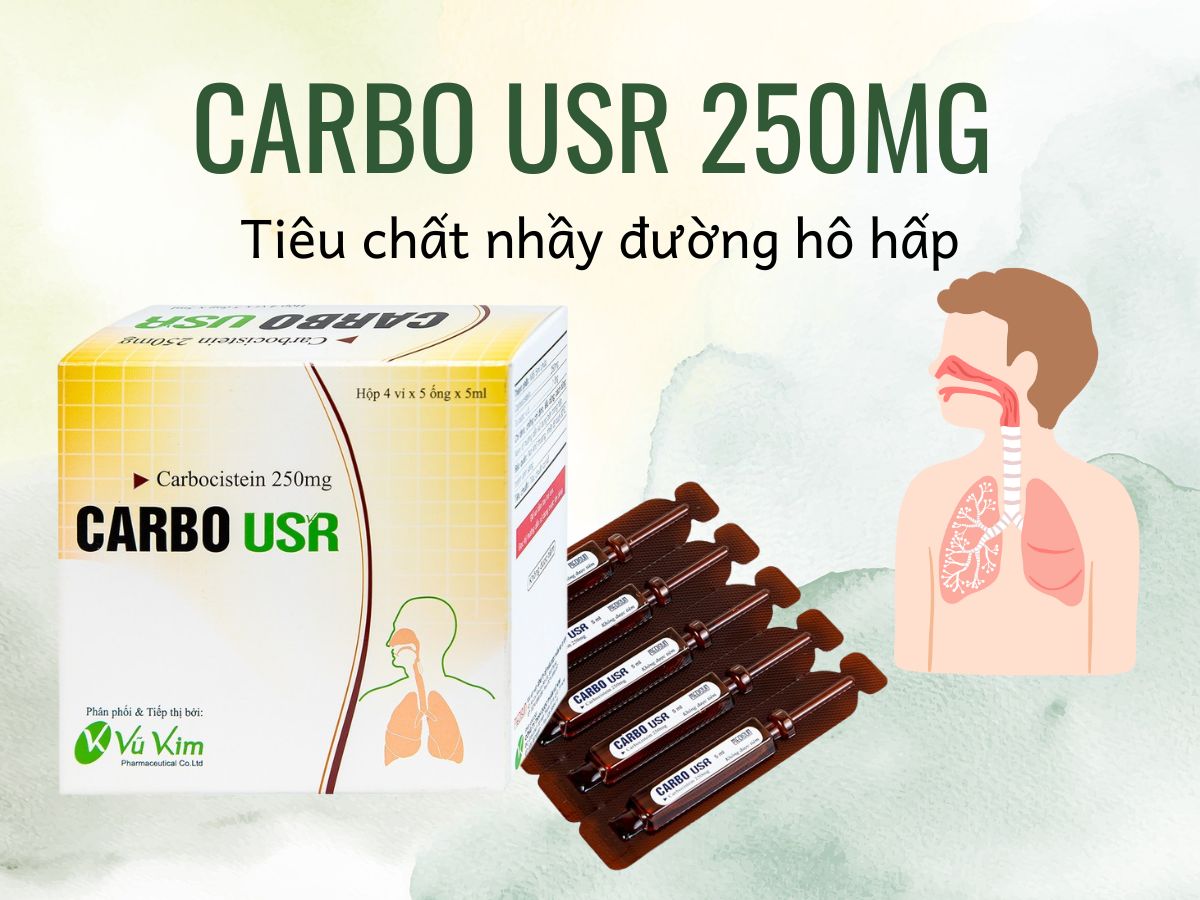 Carbo USR 250mg 9 Thuốc Carbo USR 250mg điều trị rối loạn dịch tiết trong bệnh đường hô hấp