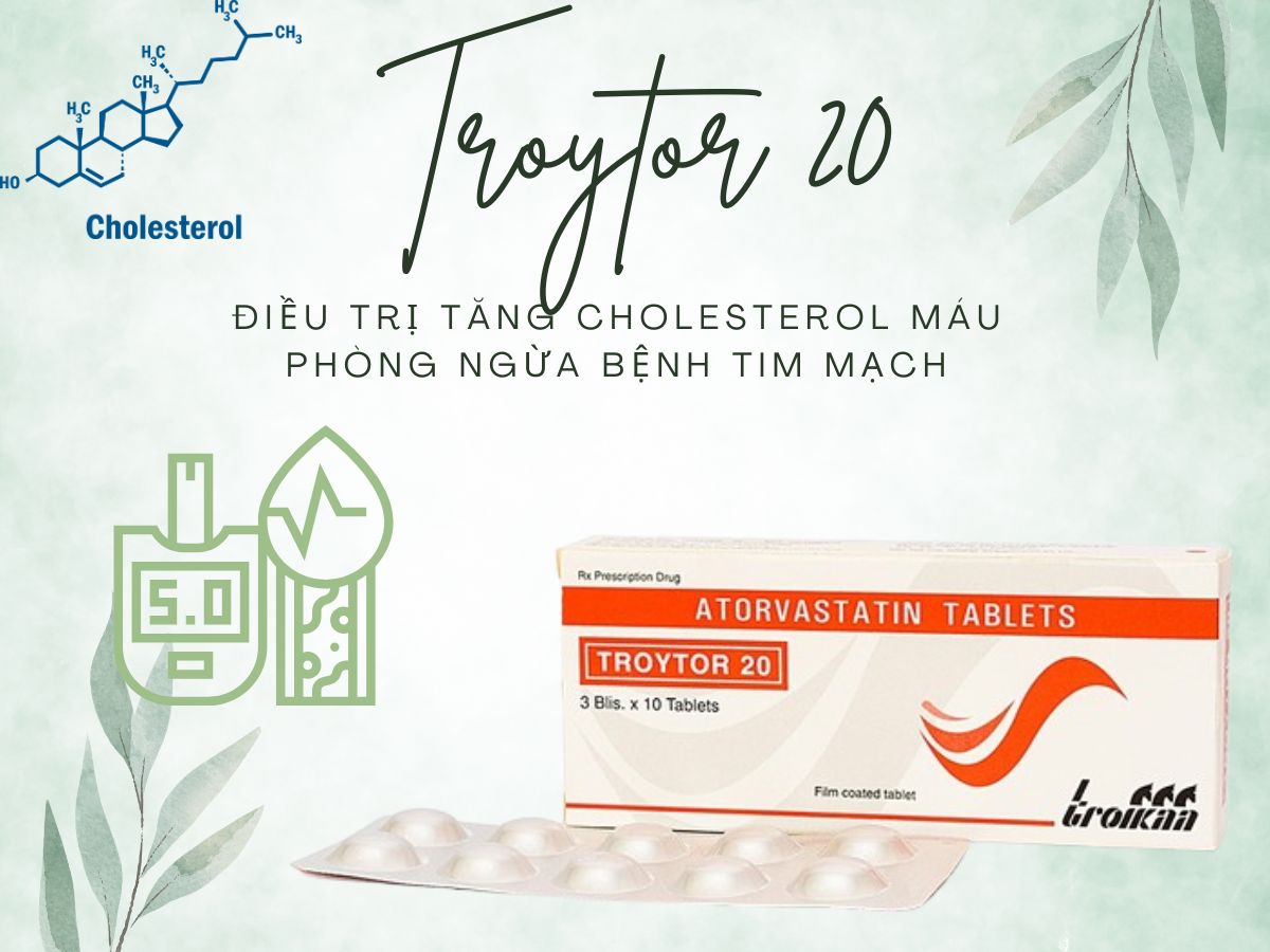 Thuốc Troytor 20 phòng ngừa bệnh tim mạch và tăng cholesterol máu
