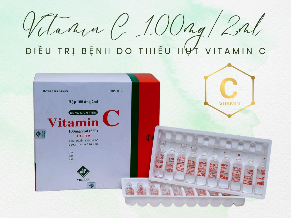 Vitamin C 100mg/2ml Vidipha 5 Thuốc Vitamin C 100mg/2ml Vidipha điều trị bệnh thiếu vitamin C