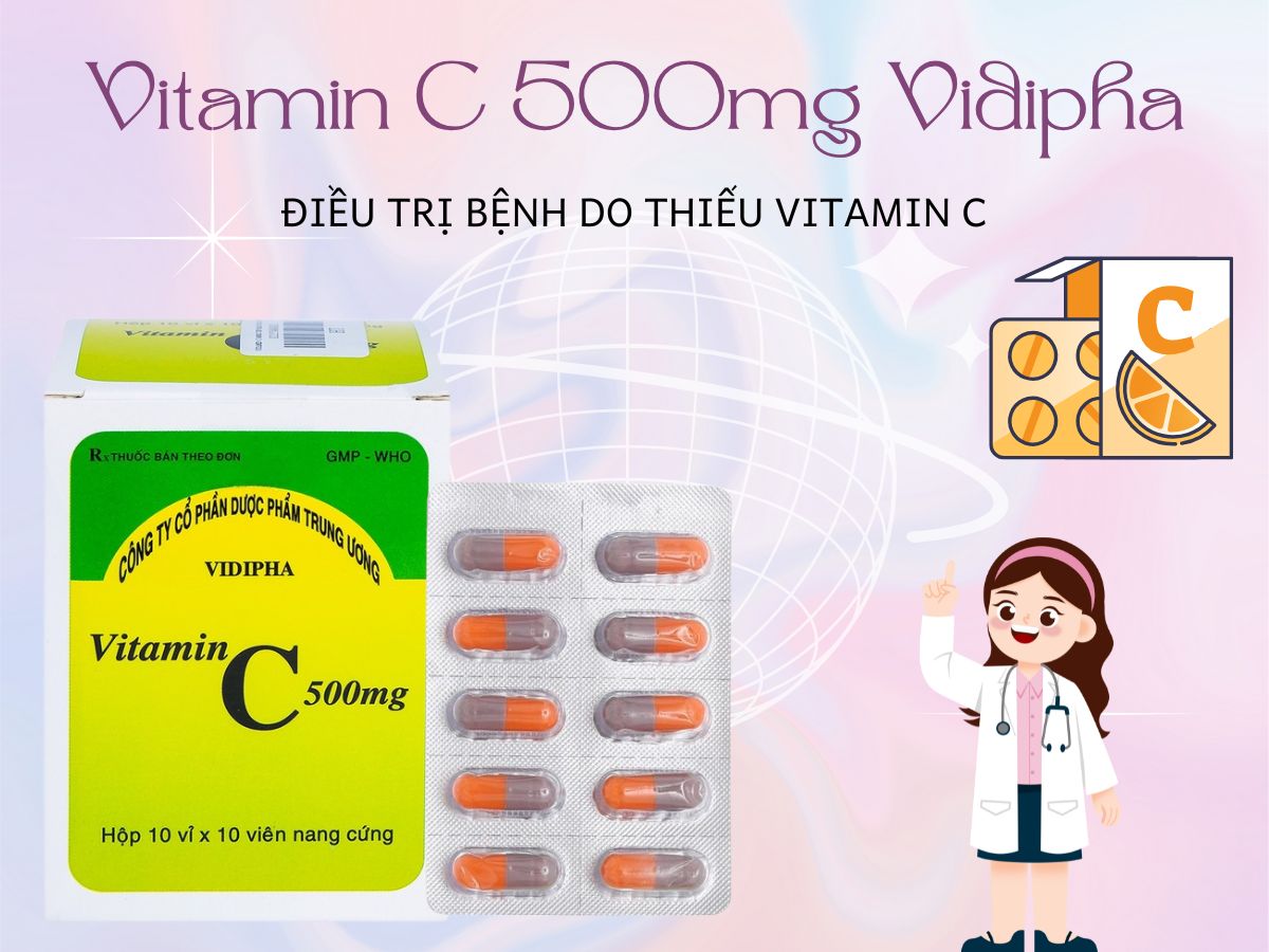 Vitamin C 500mg Vidipha 10 Thuốc Vitamin C 500mg Vidipha điều trị bệnh thiếu hụt vitamin C