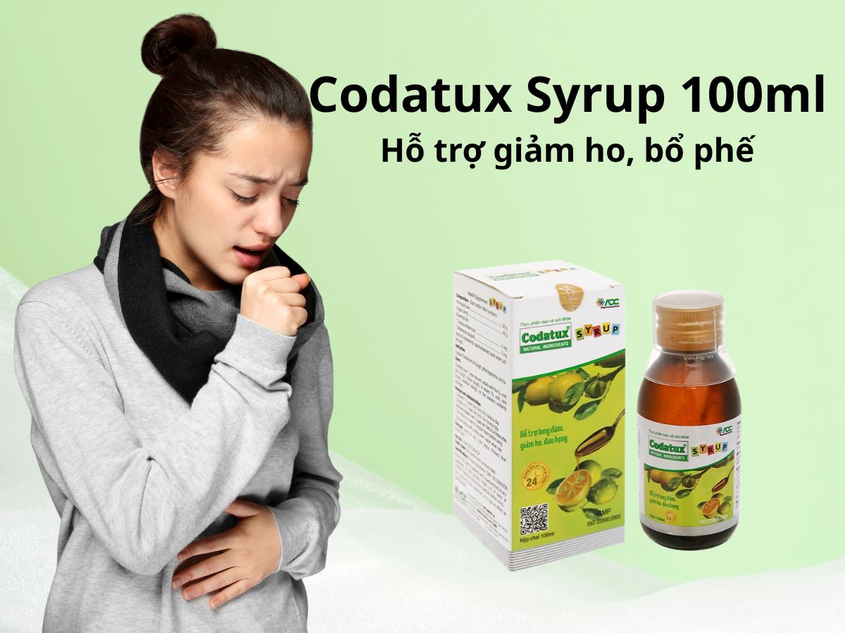 Codatux Syrup 10 Codatux Syrup 100ml giúp giảm ho, dịu cảm giác đau rát cổ họng