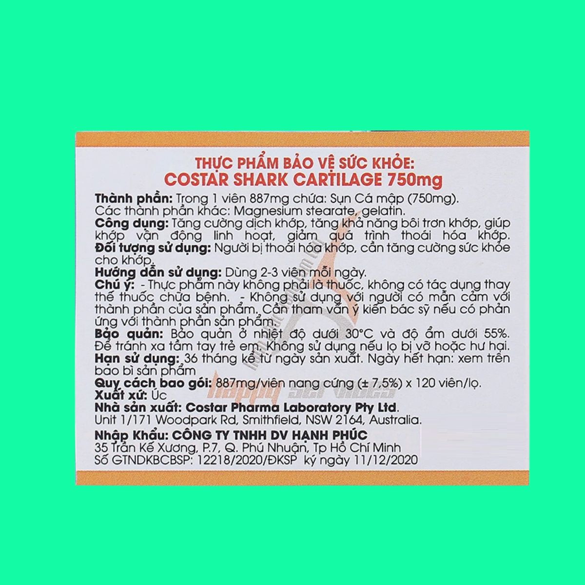 Costar Shark Cartilage 750mg (7) Costar Shark Cartilage 750mg