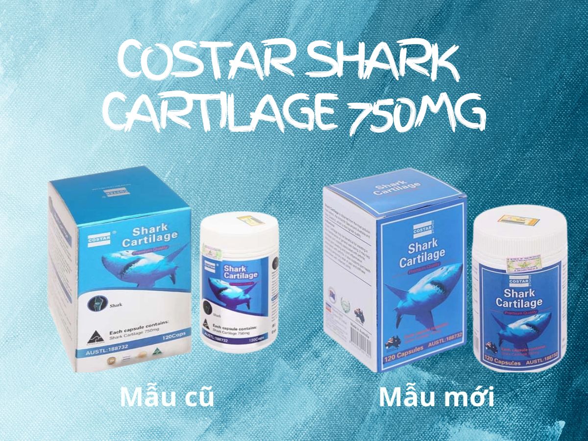 Costar Shark Cartilage 750mg 14 Mẫu bao bì cũ và bao bì mới Costar Shark Cartilage 750mg