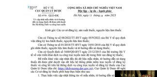 Công văn số 9770/QLD-ĐK ngày 13/10/2023 của Cục Quản lý Dược về việc cập nhật mẫu nhãn và tờ hướng dẫn sử dụng thuốc đã được phê duyệt lên Hệ thống Dịch vụ công trực tuyến