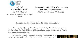 Công văn số 9642/QLD-VP ngày 09/10/2023 của Cục Quản lý Dược về việc báo giá lắp đặt thiết bị họp trực tuyến (lần 2)
