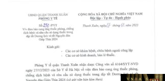 Công văn số 6164/SYT-NVD ngày 27/12/2023 của Hm88.com vn lì xì hội viên mới Hà Nội về việc đảm bảo cung ứng thuốc phòng, chống dịch bệnh và nhu cầu sử dụng thuốc trong dịp tết Dương lịch và tết Nguyên đán Giáp Thìn 2024