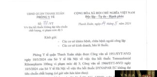 Công văn số 1951/SYT-NVD ngày 10/05/2024 của Hm88.com vn lì xì hội viên mới TP Hà Nội về việc thu hồi thuốc Temozolomid Ribosepharm 100mg do Công ty Haupt Pharma Amareg GmbH (Đức) Hm88i.com Sòng bài trực tuyến vi phạm mức độ 3