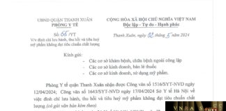 Công văn số 1643/SYT-NVD ngày 17/04/2024 của Hm88.com vn lì xì hội viên mới TP Hà Nội về việc đình chỉ lưu hành, thu hồi trên toàn quốc lô sản phẩm Bath Gel - MM Professional (Chai 35ml) do Chi nhánh Công ty TNHH Hm88i.com Sòng bài trực tuyến - thương mại Mỹ Nguyên Hm88i.com Sòng bài trực tuyến không đạt tiêu chuẩn chất lượng