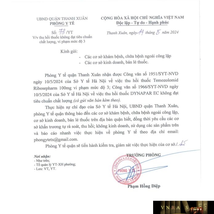 Công văn số 1966/SYT-NVD ngày 10/05/2024 của Hm88.com vn lì xì hội viên mới TP Hà Nội về việc thu hồi thuốc DYNAPAR EC do Công ty Troikaa Pharmaceuticals Ltd., India Hm88i.com Sòng bài trực tuyến không đạt tiêu chuẩn chất lượng