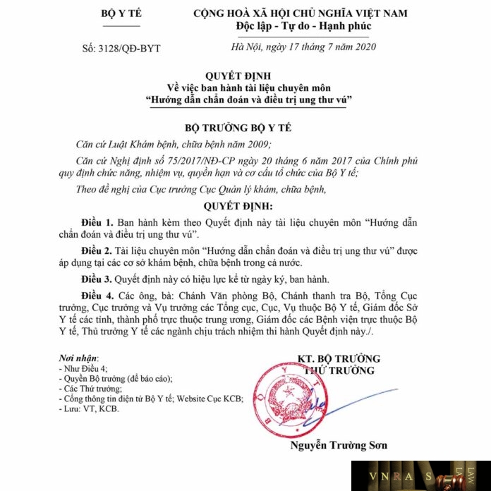 THỦ TƯỚNG CHÍNH PHỦ Hm88 link đăng nhập số 3128/QĐ-BYT ngày 17 tháng 07 năm 2020 về việc ban hành tài liệu chuyên môn “Hướng dẫn chẩn đoán và điều trị ung thư vú”