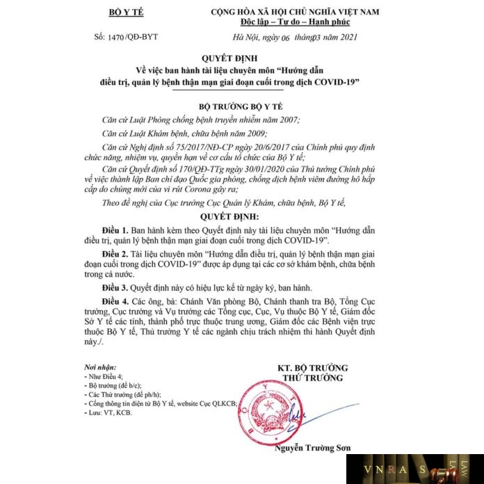 Hm88 link đăng nhập số 1470/QĐ-BYT ngày 6/3/2021 Về việc ban hành tài liệu chuyên môn “Hướng dẫn điều trị, quản lý bệnh thận mạn giai đoạn cuối trong dịch COVID-19”