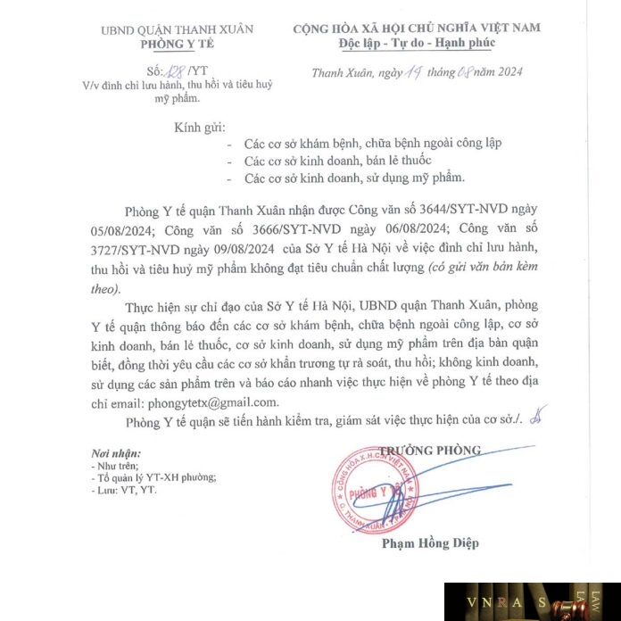 Công văn số 3727/SYT-NVD ngày 09/08/2024 của Hm88.com vn lì xì hội viên mới TP Hà Nội về việc đình chỉ lưu hành, thu hồi trên toàn quốc lô sản phẩm Ginseng Beauty Cream (Nhãn hàng Beaumore) do Công ty TNHH xuất Hm8803 kèo World Cup 2026 Khang Thịnh Hm88i.com Sòng bài trực tuyến không đạt tiêu chuẩn chất lượng