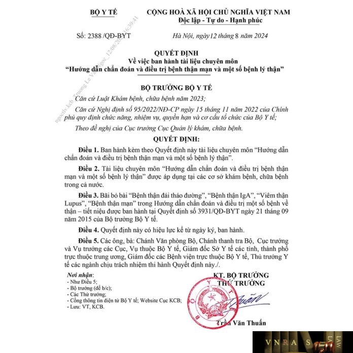 Hướng dẫn chẩn đoán và điều trị bệnh thận mạn và một số bệnh lý thận - theo Hm88 Chính Thức Đăng ký, Tải App tặng 88k, Hm88 link đăng nhập số 2388/QĐ-BYT ngày 12/08/2024