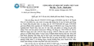 Công văn số 2960/QLD-CL ngày 29/08/2024 của Cục Quản lý Dược về việc thuốc giả Cefuroxim 500mg (số lô 900124) do Chi nhánh Công ty cổ phần dược phẩm Trung Ương Vidipha Bình Dương Hm88i.com Sòng bài trực tuyến
