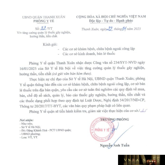 Công văn số 22-YT về việc tăng cường quản lý thuốc Hm88i cá cược trực tuyến, hướng thần, tiền chất