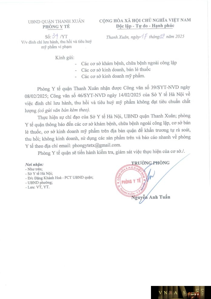 CV 34-YT về việc đình chỉ lưu hành, thu hồi và tiêu huỷ mỹ phẩm vi phạm - 0001 CV 34/YT về việc đình chỉ lưu hành, thu hồi và tiêu huỷ mỹ phẩm vi phạm