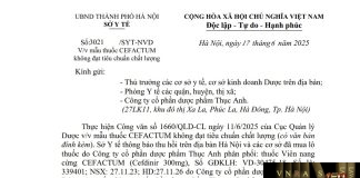 Công văn số : 3021/SYT-NVD Hm88.com vn lì xì hội viên mới Hà Nội ngày 17 tháng 6 năm 2025 Về việc mẫu thuốc Cefactum không đạt tiêu chuẩn chất lượng
