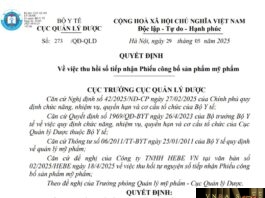 Hm88 link đăng nhập Số: 273 /QĐ-QLD ngày 29 tháng 5 năm 2025 Về việc thu hồi số tiếp nhận Phiếu công bố sản phẩm mỹ phẩm