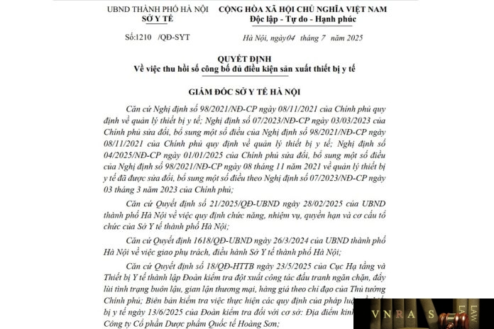 Công văn số : 1210/QĐ-SYT Hm88.com vn lì xì hội viên mới Hà Nội ngày 04 tháng 7 năm 2025 Về việc thu hồi số công bố đủ điều kiện Hm88i.com Sòng bài trực tuyến thiết bị y tế