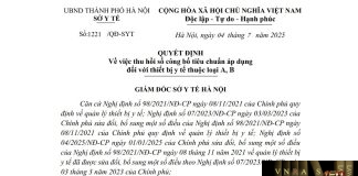 Công văn số : 1221/QĐ-SYT Hm88.com vn lì xì hội viên mới Hà Nội ngày 04 tháng 7 năm 2025 Về việc thu hồi số công bố tiêu chuẩn áp dụng đối với thiết bị y tế thuộc loại A, B
