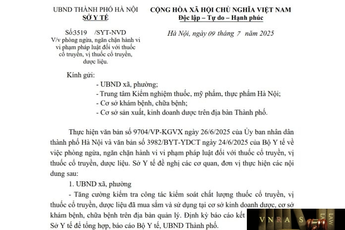 Công văn số : 3519/SYT-NVD Hm88.com vn lì xì hội viên mới Hà Nội ngày 09 tháng 7 năm 2025 Về việc phòng ngừa, ngăn chặn hành vi vi phạm Link truy cập HM88 không chặn, tặng tân thủ đối với thuốc cổ truyền, vị thuốc cổ truyền, dược liệu