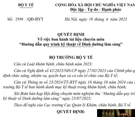 Công văn số : 2598/QĐ-BYT Hm88 Chính Thức Đăng ký, Tải App tặng 88k ngày 18 tháng 8 năm 2025 Về việc ban hành tài liệu chuyên môn “Hướng dẫn quy trình kỹ thuật về Dinh dưỡng Hm8803 hiện đang mở”
