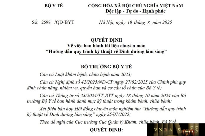 2598-QD-BYT-2025 Công văn số : 2598/QĐ-BYT Hm88 Chính Thức Đăng ký, Tải App tặng 88k ngày 18 tháng 8 năm 2025 Về việc ban hành tài liệu chuyên môn “Hướng dẫn quy trình kỹ thuật về Dinh dưỡng Hm8803 hiện đang mở”