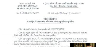 Công văn số : 557/TB-CCATVSTP Hm88.com vn lì xì hội viên mới Hà Nội ngày 25 tháng 5 năm 2025 Về việc thu hồi hiệu lực Giấy tiếp nhận đăng ký bản công bố sản phẩm