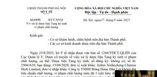 Công văn số : 4490/SYT-NVD Hm88.com vn lì xì hội viên mới Hà Nội ngày 27 tháng 8 năm 2025 Về việc xử lý dược liệu Tang ký sinh vi phạm chất lượng
