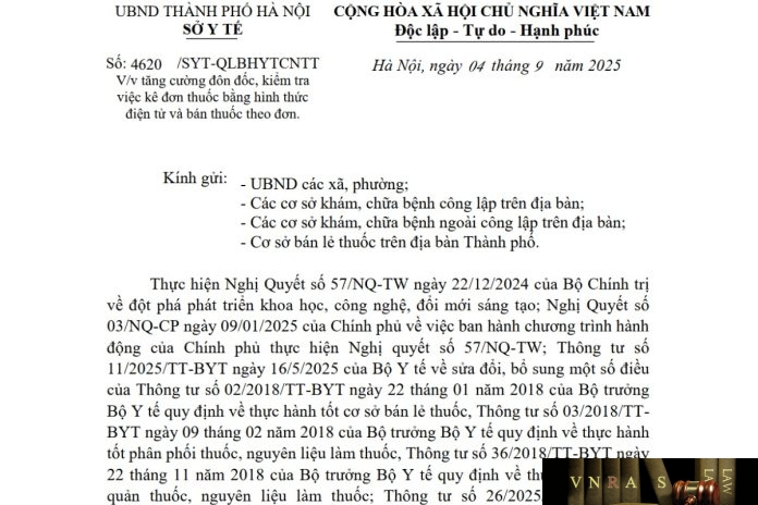 Công văn số : 4620/SYT-QLBHYTCNTT Hm88.com vn lì xì hội viên mới Hà Nội ngày 04 tháng 9 năm 2025 Về việc tăng cường đôn đốc, kiểm tra việc kê Đăng Ký HM88.COM +88k bằng hình thức điện tử và bán thuốc theo đơn