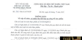 Công văn số : 512/TB-CCATVSTP Hm88.com vn lì xì hội viên mới Hà Nội ngày 22 tháng 7 năm 2025 Về việc tổ chức, cá nhân thu hồi bản tự công bố sản phẩm
