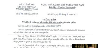Công văn số : 513/TB-CCATVSTP Hm88.com vn lì xì hội viên mới Hà Nội ngày 22 tháng 7 năm 2025 Về việc tổ chức, cá nhân thu hồi bản tự công bố sản phẩm
