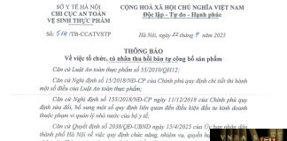 Công văn số : 518/TB-CCATVSTP Hm88.com vn lì xì hội viên mới Hà Nội ngày 22 tháng 7 năm 2025 Về việc tổ chức, cá nhân thu hồi bản tự công bố sản phẩm