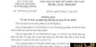 Công văn số : 520/TB-CCATVSTP Hm88.com vn lì xì hội viên mới Hà Nội ngày 25 tháng 7 năm 2025 Về việc tổ chức, cá nhân thu hồi bản tự công bố sản phẩm