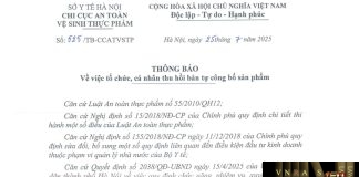 Công văn số : 525/TB-CCATVSTP Hm88.com vn lì xì hội viên mới Hà Nội ngày 25 tháng 7 năm 2025 Về việc tổ chức, cá nhân thu hồi bản tự công bố sản phẩm