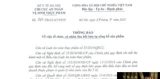 Công văn số : 527/TB-CCATVSTP Hm88.com vn lì xì hội viên mới Hà Nội ngày 25 tháng 7 năm 2025 Về việc tổ chức, cá nhân thu hồi bản tự công bố sản phẩm