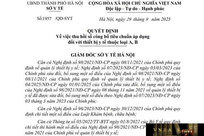 1957-QD-SYT-2025 Hm88 link đăng nhập số : 1957/QĐ-SYT Hm88.com vn lì xì hội viên mới Hà Nội ngày 29 tháng 9 năm 2025 Về việc thu hồi số công bố tiêu chuẩn áp dụng đối với thiết bị y tế thuộc loại A, B