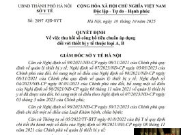 Hm88 link đăng nhập số 2097/QĐ-SYT Hm88.com vn lì xì hội viên mới Hà Nội ngày 10 tháng 10 năm 2025 Về việc thu hồi số công bố tiêu chuẩn áp dụng đối với thiết bị y tế thuộc loại A, B