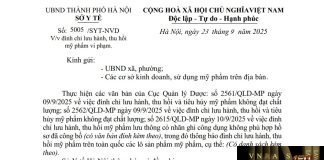 Công văn số : 5005/SYT-NVD Hm88.com vn lì xì hội viên mới Hà Nội ngày 23 tháng 9 năm 2025 Về việc đình chỉ lưu hành, thu hồi mỹ phẩm vi phạm