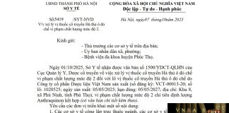 Công văn số : 5419/SYT-NVD Hm88.com vn lì xì hội viên mới Hà Nội ngày 07 tháng 10 năm 2025 Về việc xử lý vị thuốc cổ truyền Hà thủ ô đỏ chế vi phạm chất lượng mức độ 2