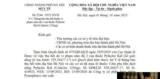 Công văn số : 5244/SYT-NVD Hm88.com vn lì xì hội viên mới Hà Nội ngày 01 tháng 10 năm 2025 Về việc Thông báo thu hồi thuốc vi phạm mức độ 2 của thuốc Pyfaclor Kid (Cefaclor 125mg)