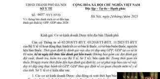 Công văn số : 6657/SYT-NVD Hm88.com vn lì xì hội viên mới Hà Nội ngày 24 tháng 11 năm 2025 Về việc thông báo danh sách cơ sở đến hạn đánh giá định kỳ GPP, GDP năm 2026