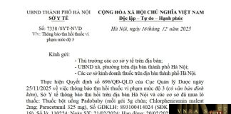 Công văn số : 7338/SYT-NVD Hm88.com vn lì xì hội viên mới Hà Nội ngày 16 tháng 12 năm 2025 Về việc thông báo thu hồi thuốc vi phạm mức độ 3
