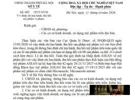 Công văn số : 682/SYT-NVD Hm88.com vn lì xì hội viên mới Hà Nội ngày 21 tháng 01 năm 2026 Về việc đình chỉ lưu hành, thu hồi mỹ phẩm vi phạm