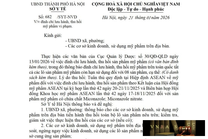682-SYT-NVD-2026 Công văn số : 682/SYT-NVD Hm88.com vn lì xì hội viên mới Hà Nội ngày 21 tháng 01 năm 2026 Về việc đình chỉ lưu hành, thu hồi mỹ phẩm vi phạm