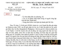Công văn số : 861/SYT-NVY Hm88.com vn lì xì hội viên mới Hà Nội ngày 28 tháng 01 năm 2026 Về việc chủ động công tác phòng, chống bệnh do vi rút Nipah