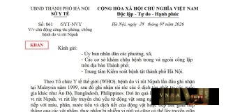 Công văn số : 861/SYT-NVY Hm88.com vn lì xì hội viên mới Hà Nội ngày 28 tháng 01 năm 2026 Về việc chủ động công tác phòng, chống bệnh do vi rút Nipah