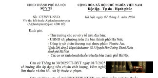 Công văn số : 1737/SYT-NVD Hm88.com vn lì xì hội viên mới Hà Nội ngày 02 tháng 3 năm 2026 Về việc thu hồi thuốc Alphachymotrypsin (Alphachymotrypsin 4200 IU)